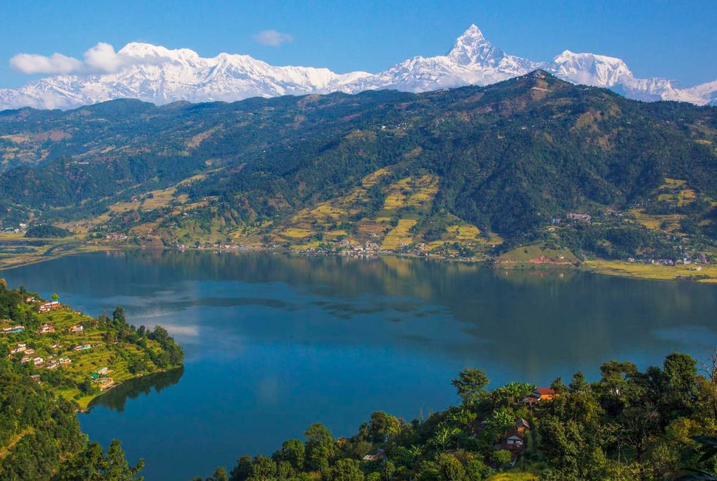 Phewa Lake and Annapurna range, Pokhara Nepal